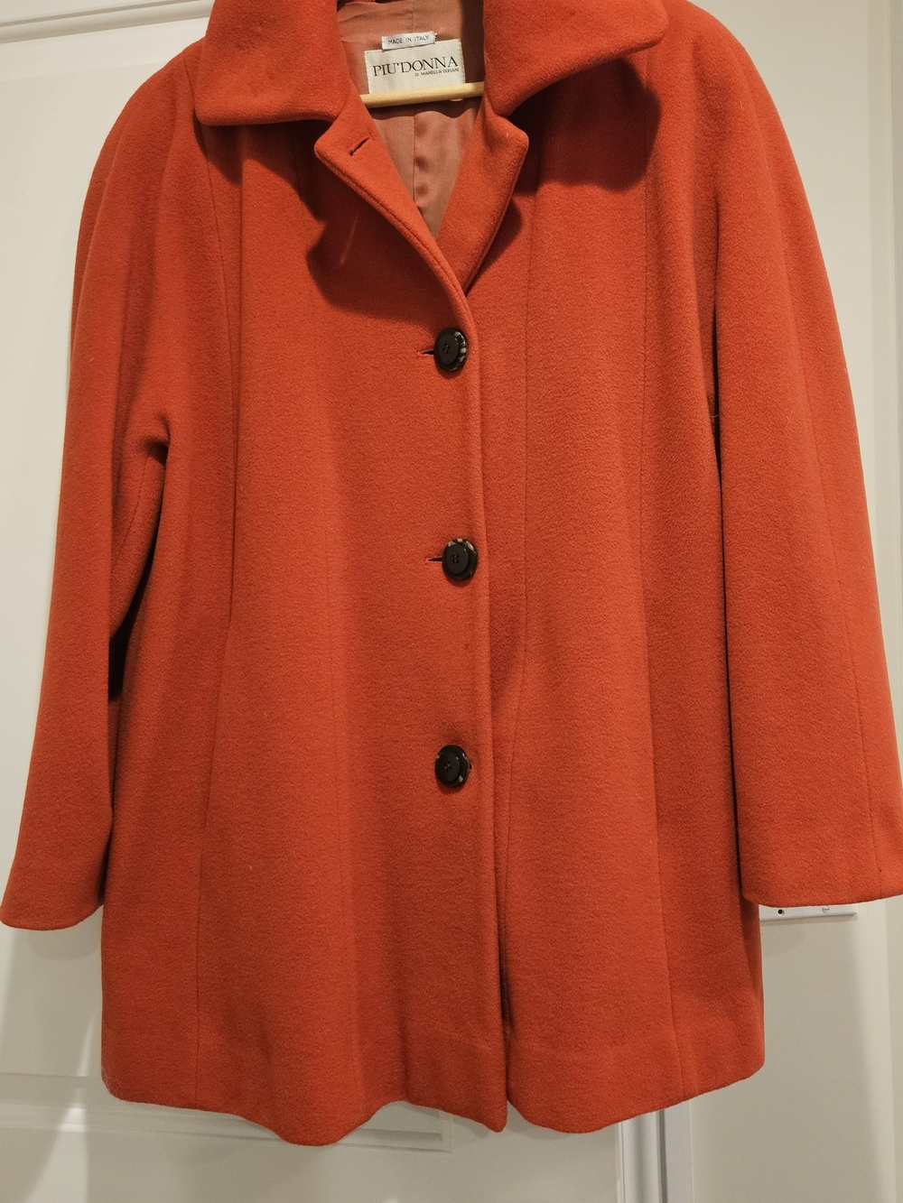 Women's Orange-Red Wool Pea Coat, Made In Italy, Size 12/14